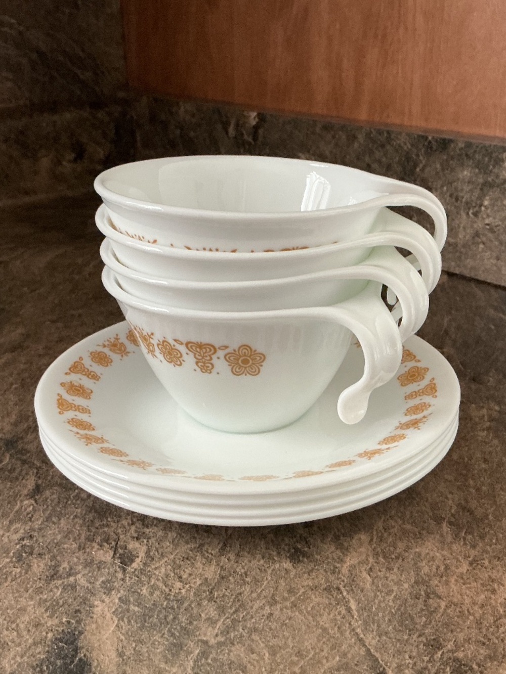Lot of Vintage Corelle Butterfly Gold Cups and Saucers